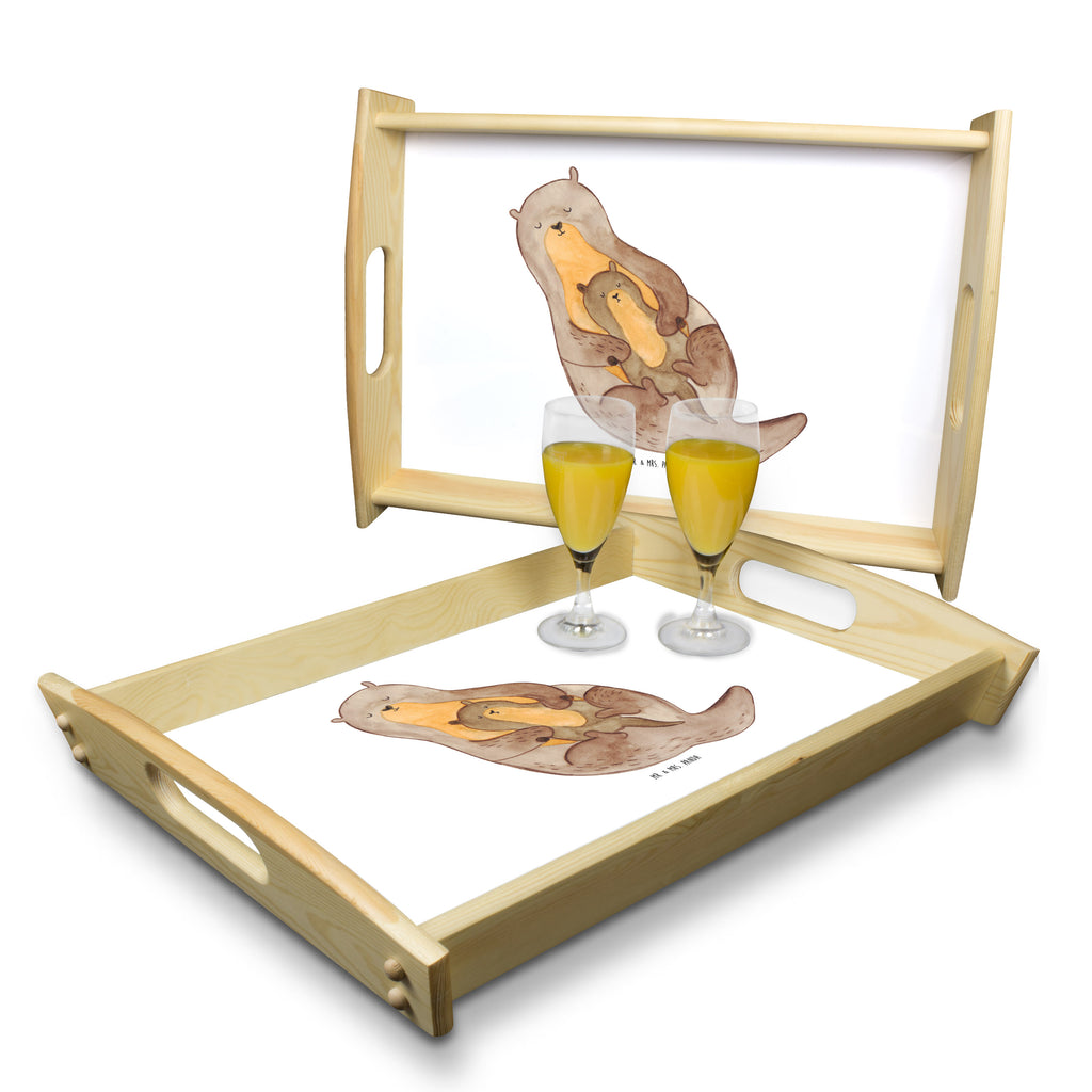 Serviertablett Otter mit Kind Tablett, Holztablett, Küchentablett, Dekotablett, Frühstückstablett, Otter, Fischotter, Seeotter, Otter Seeotter See Otter