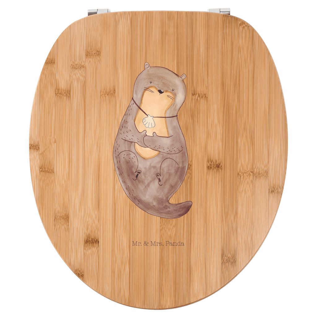 Motiv WC Sitz Otter mit Muschelmedaillon Klobrille, Klodeckel, Toilettendeckel, WC-Sitz, Toilette, Otter, Fischotter, Seeotter, Otterliebe, grübeln, träumen, Motivation, Tagträumen, Büro