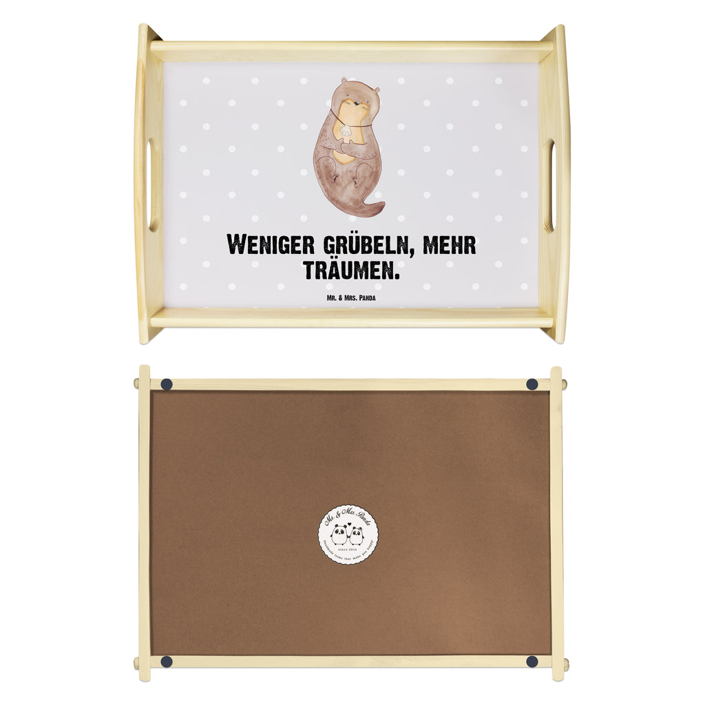 Serviertablett Otter mit Muschelmedaillon Tablett, Holztablett, Küchentablett, Dekotablett, Frühstückstablett, Otter, Fischotter, Seeotter, Otterliebe, grübeln, träumen, Motivation, Tagträumen, Büro