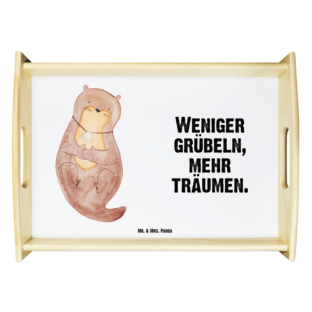 Serviertablett Otter mit Muschelmedaillon Tablett, Holztablett, Küchentablett, Dekotablett, Frühstückstablett, Otter, Fischotter, Seeotter, Otterliebe, grübeln, träumen, Motivation, Tagträumen, Büro