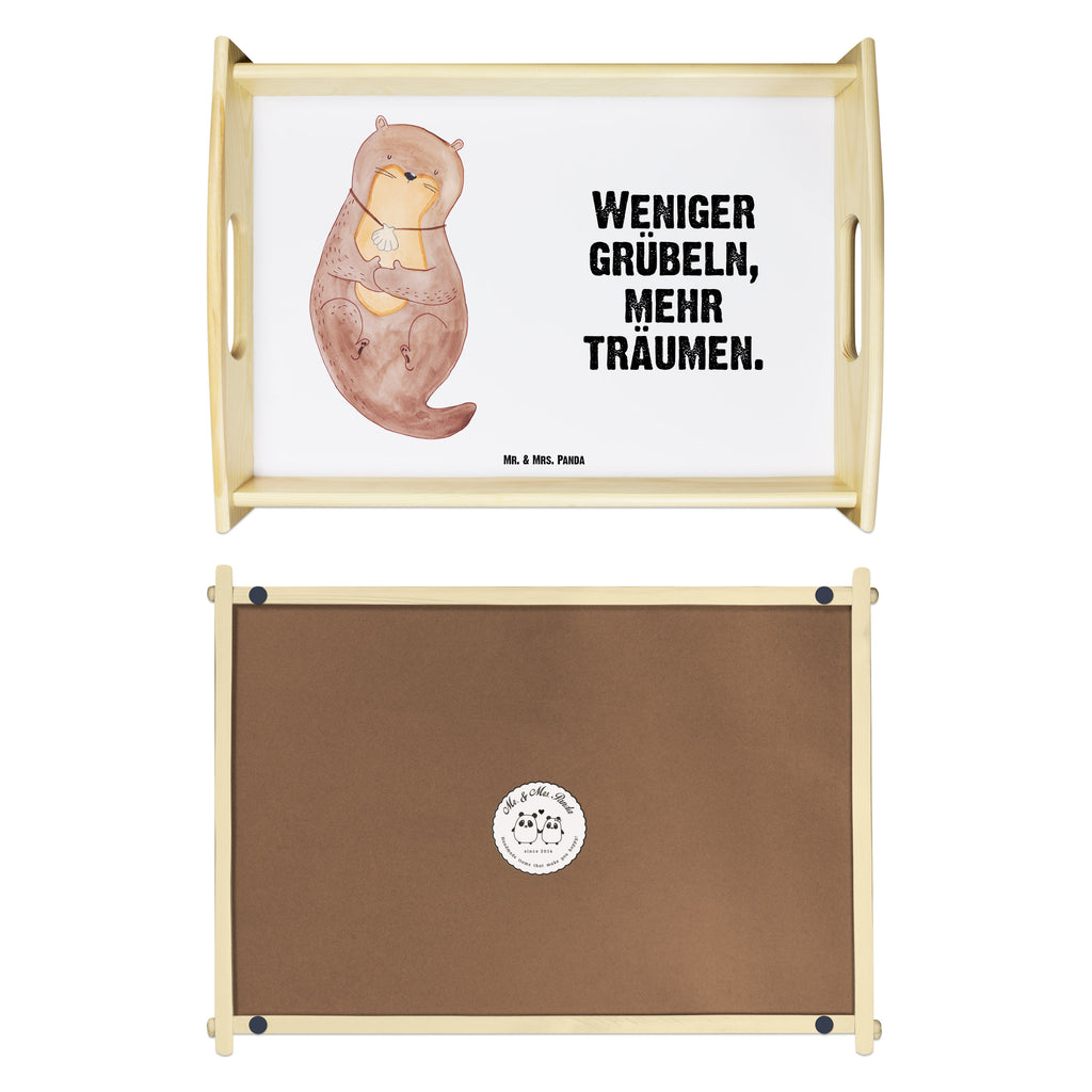 Serviertablett Otter mit Muschelmedaillon Tablett, Holztablett, Küchentablett, Dekotablett, Frühstückstablett, Otter, Fischotter, Seeotter, Otterliebe, grübeln, träumen, Motivation, Tagträumen, Büro