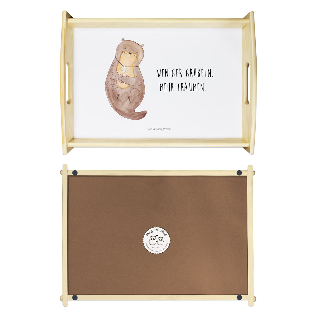 Serviertablett Otter mit Muschelmedaillon Tablett, Holztablett, Küchentablett, Dekotablett, Frühstückstablett, Otter, Fischotter, Seeotter, Otterliebe, grübeln, träumen, Motivation, Tagträumen, Büro