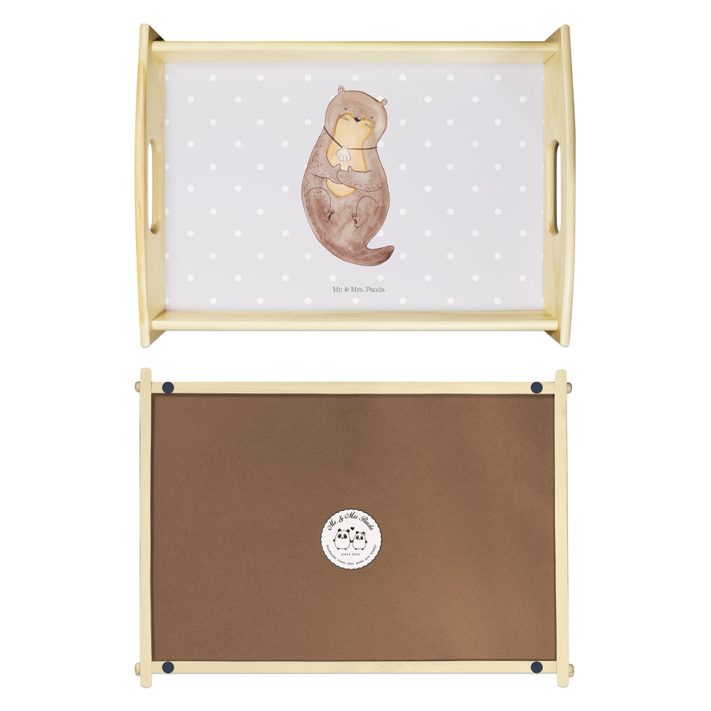Serviertablett Otter mit Muschelmedaillon Tablett, Holztablett, Küchentablett, Dekotablett, Frühstückstablett, Otter, Fischotter, Seeotter, Otterliebe, grübeln, träumen, Motivation, Tagträumen, Büro