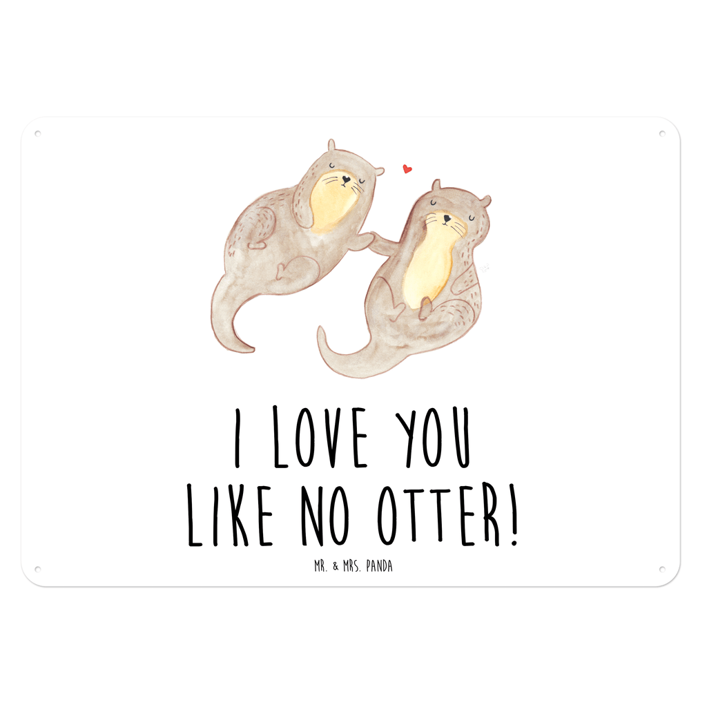 Blechschild Otter händchenhaltend Blechschild, Metallschild, Geschenk Schild, Schild, Magnet-Metall-Schild, Deko Schild, Wandschild, Wand-Dekoration, Türschild, Otter, Fischotter, Seeotter, Otter Seeotter See Otter