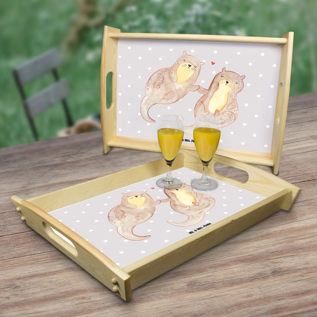 Serviertablett Otter händchenhaltend Tablett, Holztablett, Küchentablett, Dekotablett, Frühstückstablett, Otter, Fischotter, Seeotter, Otter Seeotter See Otter