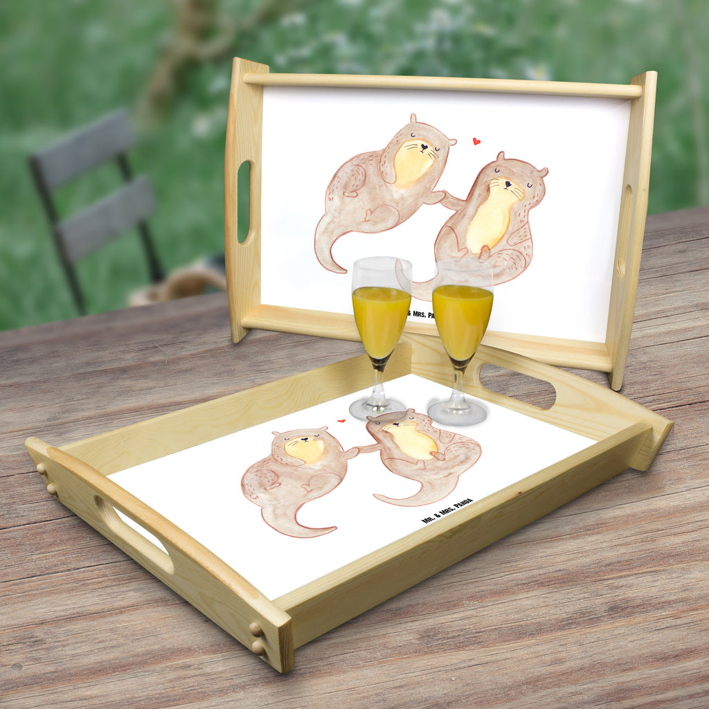 Serviertablett Otter händchenhaltend Tablett, Holztablett, Küchentablett, Dekotablett, Frühstückstablett, Otter, Fischotter, Seeotter, Otter Seeotter See Otter