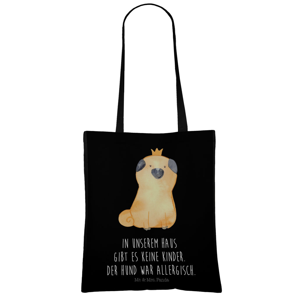 Tragetasche Mops Krone Beuteltasche, Beutel, Einkaufstasche, Jutebeutel, Stoffbeutel, Hund, Hundemotiv, Haustier, Hunderasse, Tierliebhaber, Hundebesitzer, Sprüche, Mops, allergisch, kinderlos, Hausregel, Hundebesitzer. Spruch, lustig