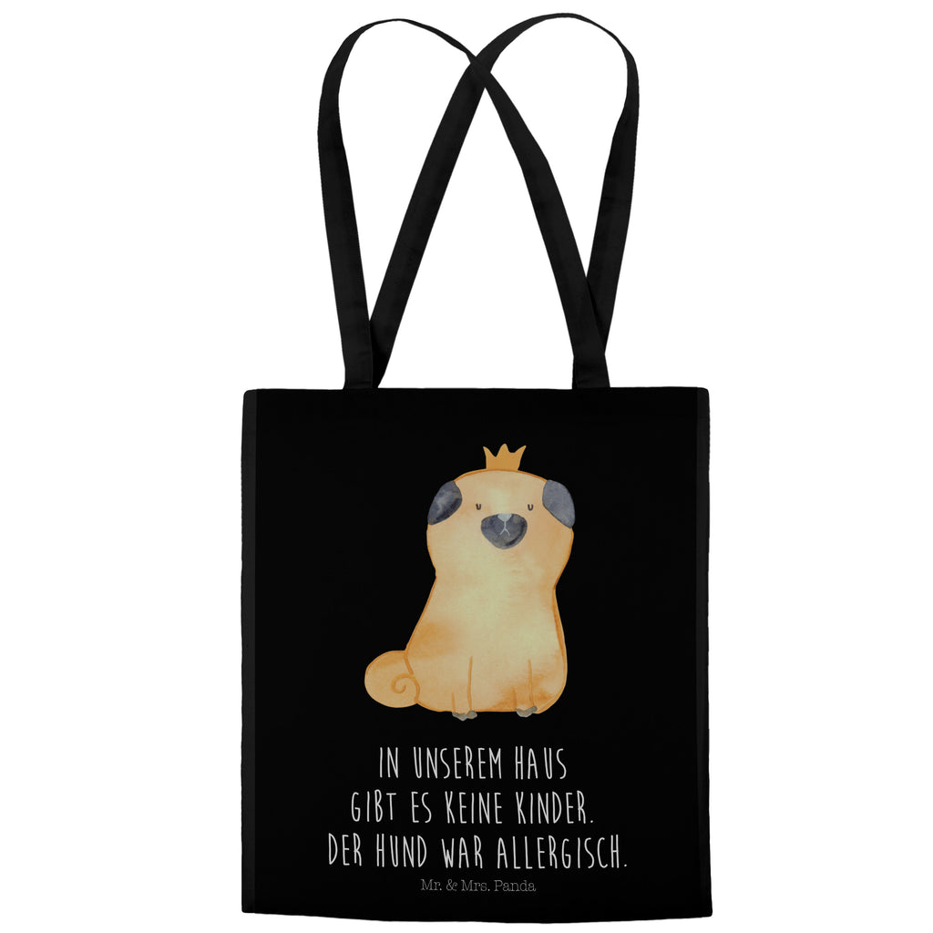 Tragetasche Mops Krone Beuteltasche, Beutel, Einkaufstasche, Jutebeutel, Stoffbeutel, Hund, Hundemotiv, Haustier, Hunderasse, Tierliebhaber, Hundebesitzer, Sprüche, Mops, allergisch, kinderlos, Hausregel, Hundebesitzer. Spruch, lustig