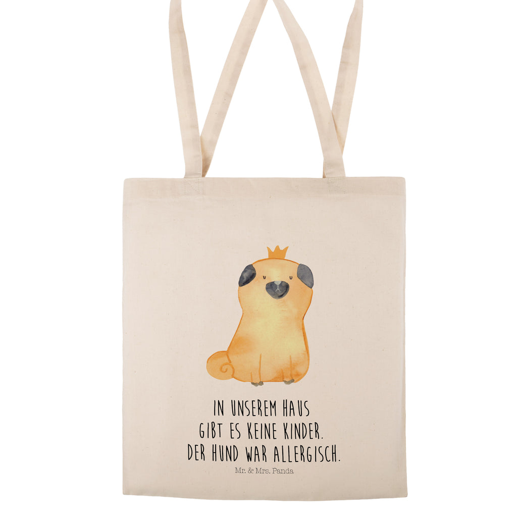 Tragetasche Mops Krone Beuteltasche, Beutel, Einkaufstasche, Jutebeutel, Stoffbeutel, Hund, Hundemotiv, Haustier, Hunderasse, Tierliebhaber, Hundebesitzer, Sprüche, Mops, allergisch, kinderlos, Hausregel, Hundebesitzer. Spruch, lustig