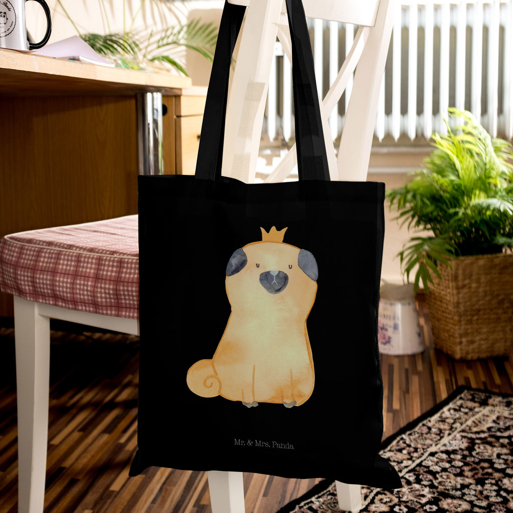 Tragetasche Mops Krone Beuteltasche, Beutel, Einkaufstasche, Jutebeutel, Stoffbeutel, Hund, Hundemotiv, Haustier, Hunderasse, Tierliebhaber, Hundebesitzer, Sprüche, Mops, allergisch, kinderlos, Hausregel, Hundebesitzer. Spruch, lustig