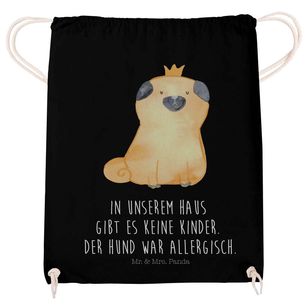 Sportbeutel Mops Krone Turnbeutel, Beutel, Sporttasche, Tasche, Stoffbeutel, Hund, Hundemotiv, Haustier, Hunderasse, Tierliebhaber, Hundebesitzer, Sprüche, Mops, allergisch, kinderlos, Hausregel, Hundebesitzer. Spruch, lustig
