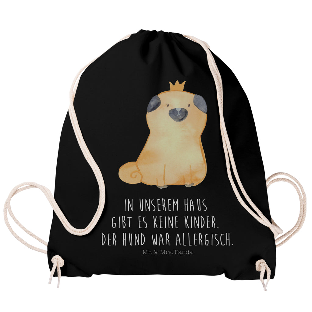 Sportbeutel Mops Krone Turnbeutel, Beutel, Sporttasche, Tasche, Stoffbeutel, Hund, Hundemotiv, Haustier, Hunderasse, Tierliebhaber, Hundebesitzer, Sprüche, Mops, allergisch, kinderlos, Hausregel, Hundebesitzer. Spruch, lustig