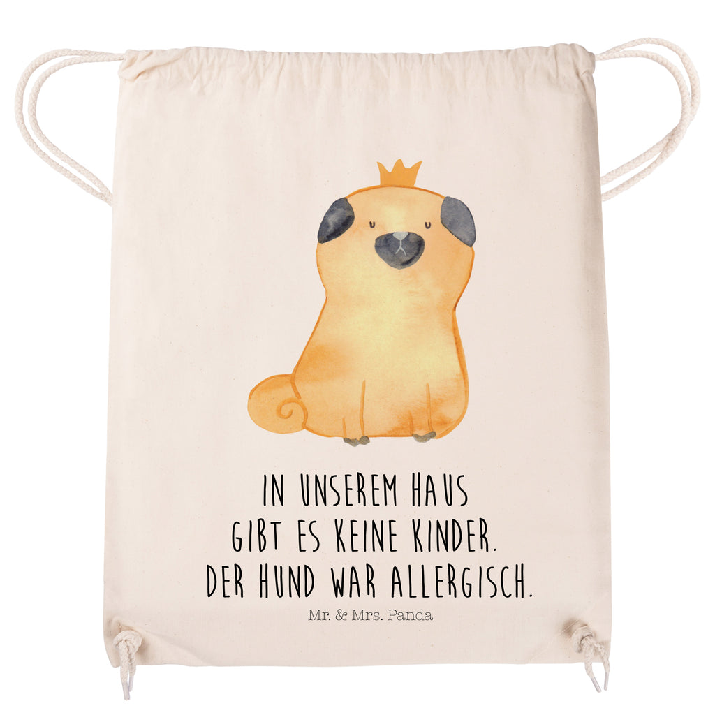 Sportbeutel Mops Krone Turnbeutel, Beutel, Sporttasche, Tasche, Stoffbeutel, Hund, Hundemotiv, Haustier, Hunderasse, Tierliebhaber, Hundebesitzer, Sprüche, Mops, allergisch, kinderlos, Hausregel, Hundebesitzer. Spruch, lustig
