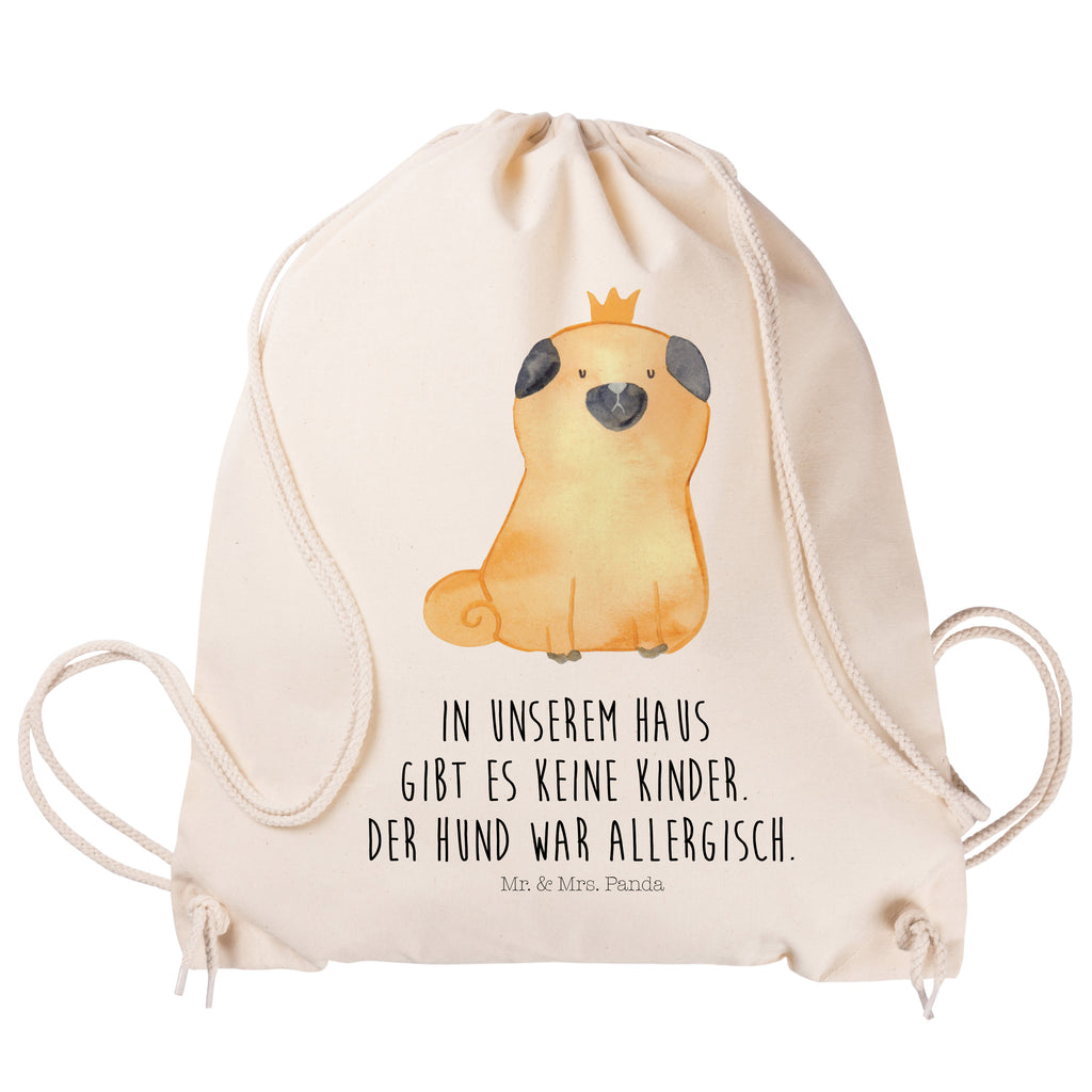 Sportbeutel Mops Krone Turnbeutel, Beutel, Sporttasche, Tasche, Stoffbeutel, Hund, Hundemotiv, Haustier, Hunderasse, Tierliebhaber, Hundebesitzer, Sprüche, Mops, allergisch, kinderlos, Hausregel, Hundebesitzer. Spruch, lustig