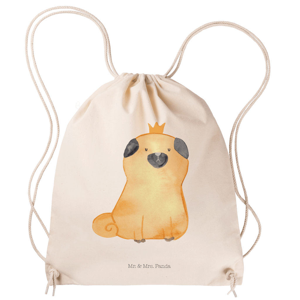 Sportbeutel Mops Krone Turnbeutel, Beutel, Sporttasche, Tasche, Stoffbeutel, Hund, Hundemotiv, Haustier, Hunderasse, Tierliebhaber, Hundebesitzer, Sprüche, Mops, allergisch, kinderlos, Hausregel, Hundebesitzer. Spruch, lustig