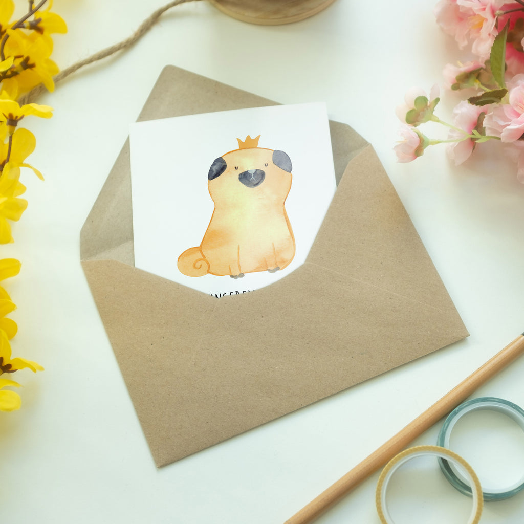 Grußkarte Mops Krone Klappkarte, Einladungskarte, Glückwunschkarte, Hochzeitskarte, Geburtstagskarte, Karte, Hund, Hundemotiv, Haustier, Hunderasse, Tierliebhaber, Hundebesitzer, Sprüche, Mops, allergisch, kinderlos, Hausregel, Hundebesitzer. Spruch, lustig