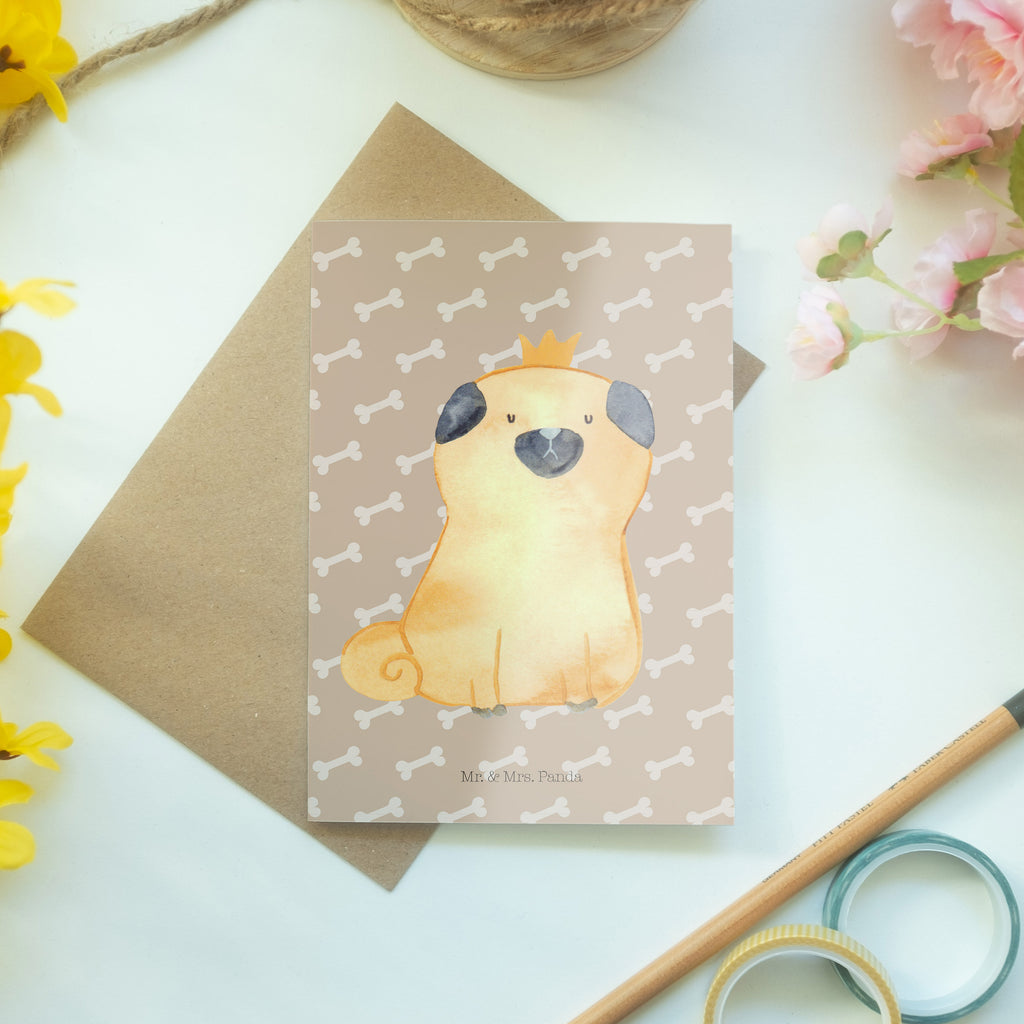 Grußkarte Mops Krone Klappkarte, Einladungskarte, Glückwunschkarte, Hochzeitskarte, Geburtstagskarte, Karte, Hund, Hundemotiv, Haustier, Hunderasse, Tierliebhaber, Hundebesitzer, Sprüche, Mops, allergisch, kinderlos, Hausregel, Hundebesitzer. Spruch, lustig