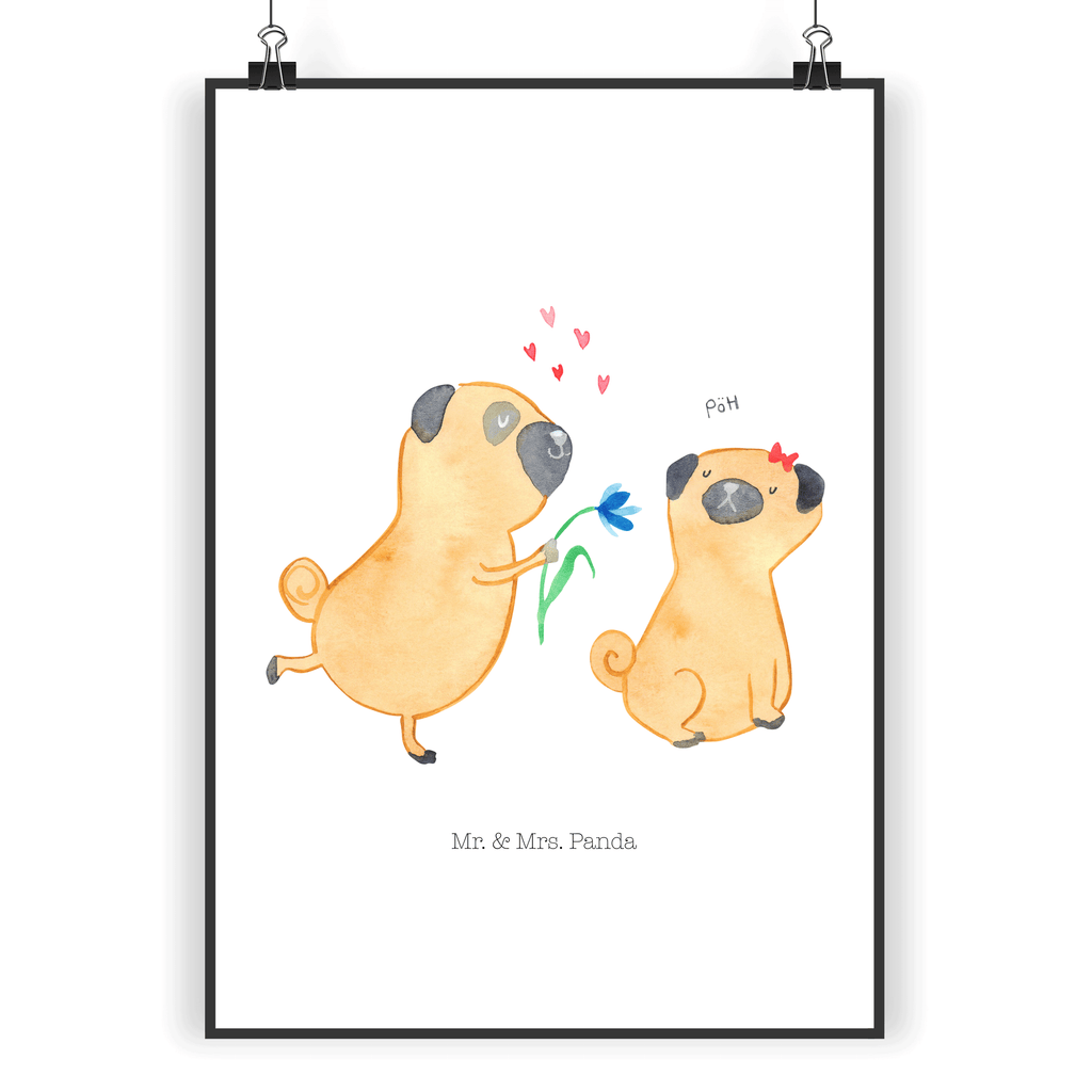 Poster Mops verliebt Poster, Wandposter, Bild, Wanddeko, Küchenposter, Kinderposter, Wanddeko Bild, Raumdekoration, Wanddekoration, Handgemaltes Poster, Mr. & Mrs. Panda Poster, Designposter, Kunstdruck, Posterdruck, Hund, Hundemotiv, Haustier, Hunderasse, Tierliebhaber, Hundebesitzer, Sprüche, Mops, Möpse, Hundeliebe, verliebt, Liebe, Liebesspruch. Verlobt, Geschenk Freund, Partner
