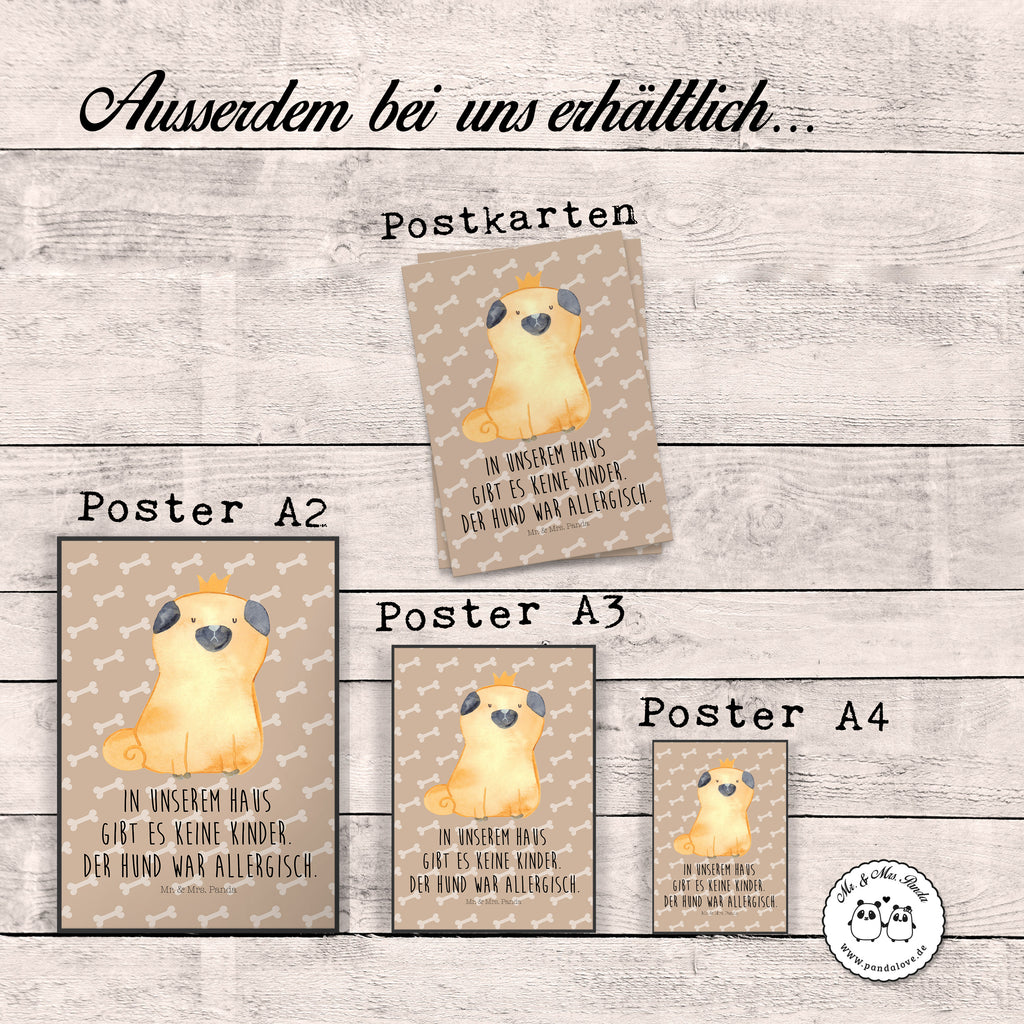Poster Mops Krone Poster, Wandposter, Bild, Wanddeko, Küchenposter, Kinderposter, Wanddeko Bild, Raumdekoration, Wanddekoration, Handgemaltes Poster, Mr. & Mrs. Panda Poster, Designposter, Kunstdruck, Posterdruck, Hund, Hundemotiv, Haustier, Hunderasse, Tierliebhaber, Hundebesitzer, Sprüche, Mops, allergisch, kinderlos, Hausregel, Hundebesitzer. Spruch, lustig