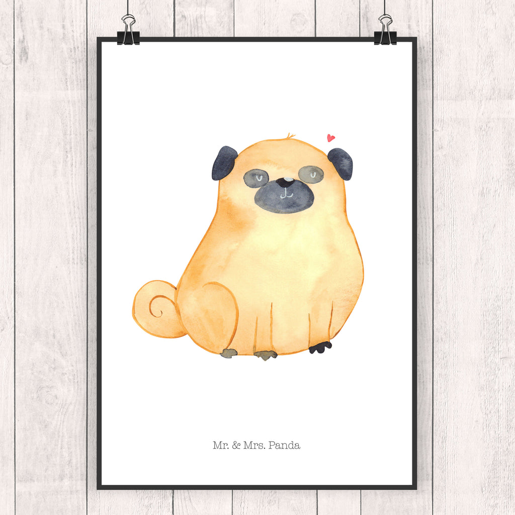 Poster Mops Poster, Wandposter, Bild, Wanddeko, Küchenposter, Kinderposter, Wanddeko Bild, Raumdekoration, Wanddekoration, Handgemaltes Poster, Mr. & Mrs. Panda Poster, Designposter, Kunstdruck, Posterdruck, Hund, Hundemotiv, Haustier, Hunderasse, Tierliebhaber, Hundebesitzer, Sprüche, Mops, Liebe, Hundeliebe