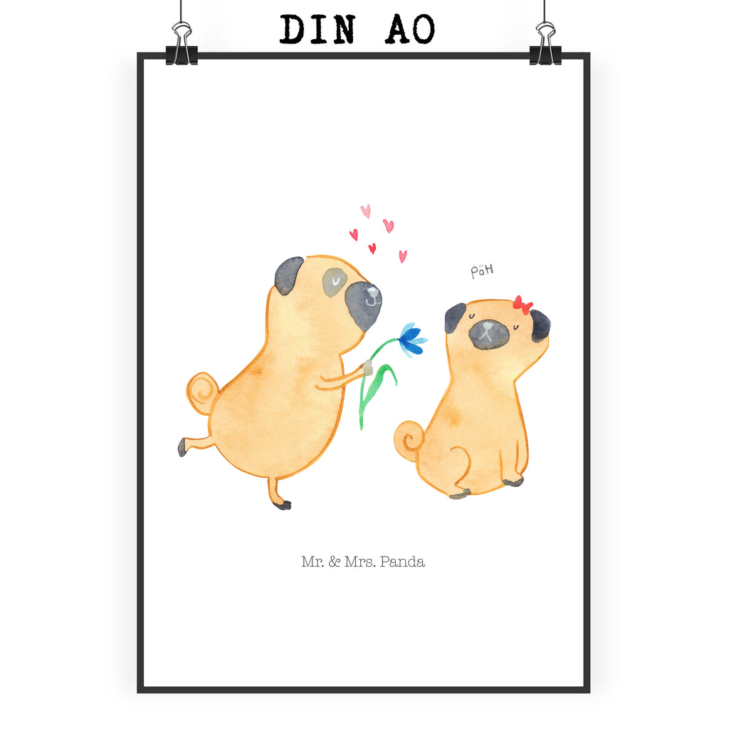 Poster Mops verliebt Poster, Wandposter, Bild, Wanddeko, Küchenposter, Kinderposter, Wanddeko Bild, Raumdekoration, Wanddekoration, Handgemaltes Poster, Mr. & Mrs. Panda Poster, Designposter, Kunstdruck, Posterdruck, Hund, Hundemotiv, Haustier, Hunderasse, Tierliebhaber, Hundebesitzer, Sprüche, Mops, Möpse, Hundeliebe, verliebt, Liebe, Liebesspruch. Verlobt, Geschenk Freund, Partner