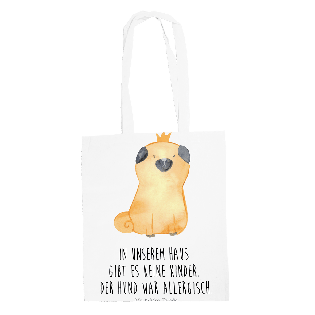 Tragetasche Mops Krone Beuteltasche, Beutel, Einkaufstasche, Jutebeutel, Stoffbeutel, Hund, Hundemotiv, Haustier, Hunderasse, Tierliebhaber, Hundebesitzer, Sprüche, Mops, allergisch, kinderlos, Hausregel, Hundebesitzer. Spruch, lustig