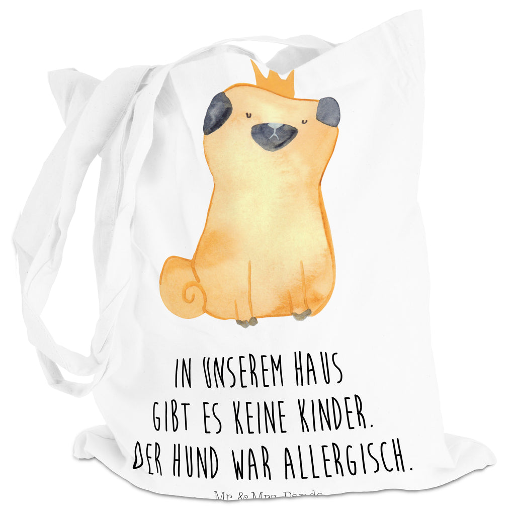 Tragetasche Mops Krone Beuteltasche, Beutel, Einkaufstasche, Jutebeutel, Stoffbeutel, Hund, Hundemotiv, Haustier, Hunderasse, Tierliebhaber, Hundebesitzer, Sprüche, Mops, allergisch, kinderlos, Hausregel, Hundebesitzer. Spruch, lustig