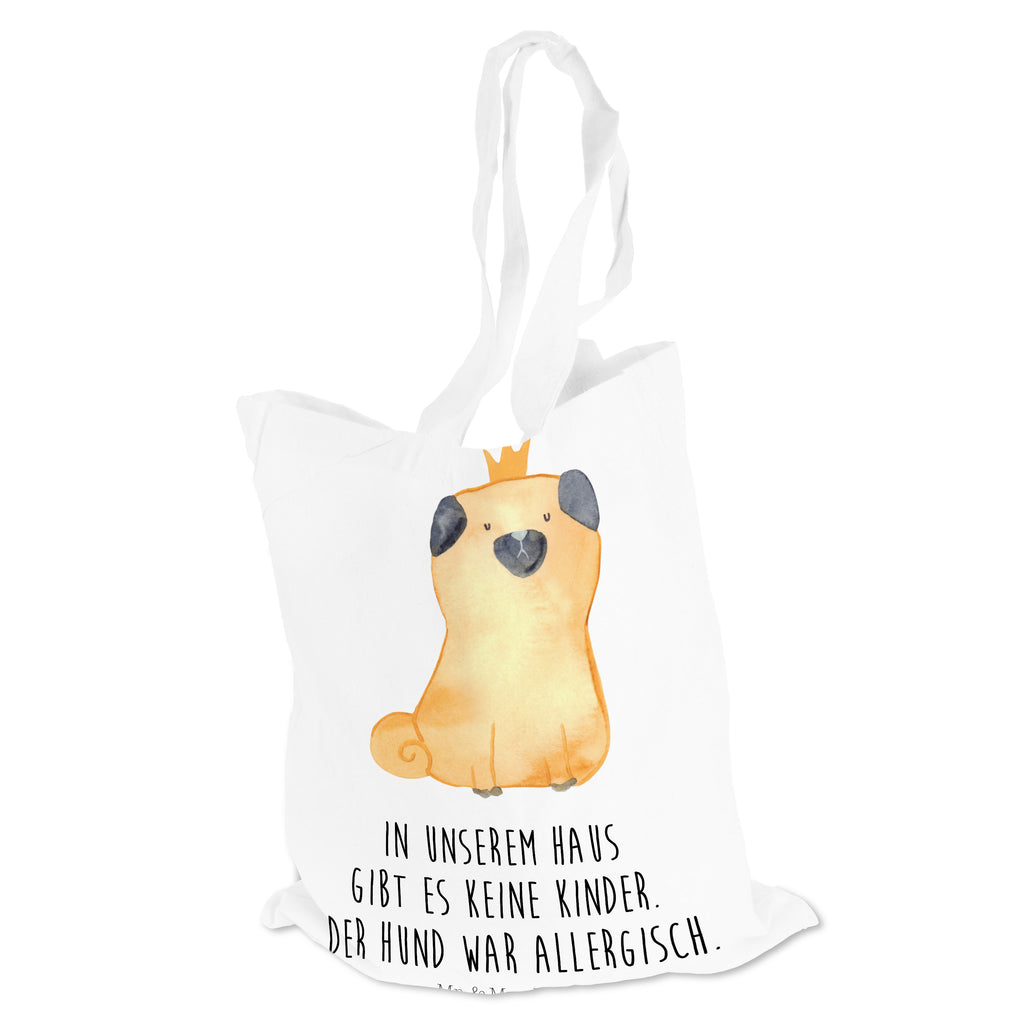 Tragetasche Mops Krone Beuteltasche, Beutel, Einkaufstasche, Jutebeutel, Stoffbeutel, Hund, Hundemotiv, Haustier, Hunderasse, Tierliebhaber, Hundebesitzer, Sprüche, Mops, allergisch, kinderlos, Hausregel, Hundebesitzer. Spruch, lustig