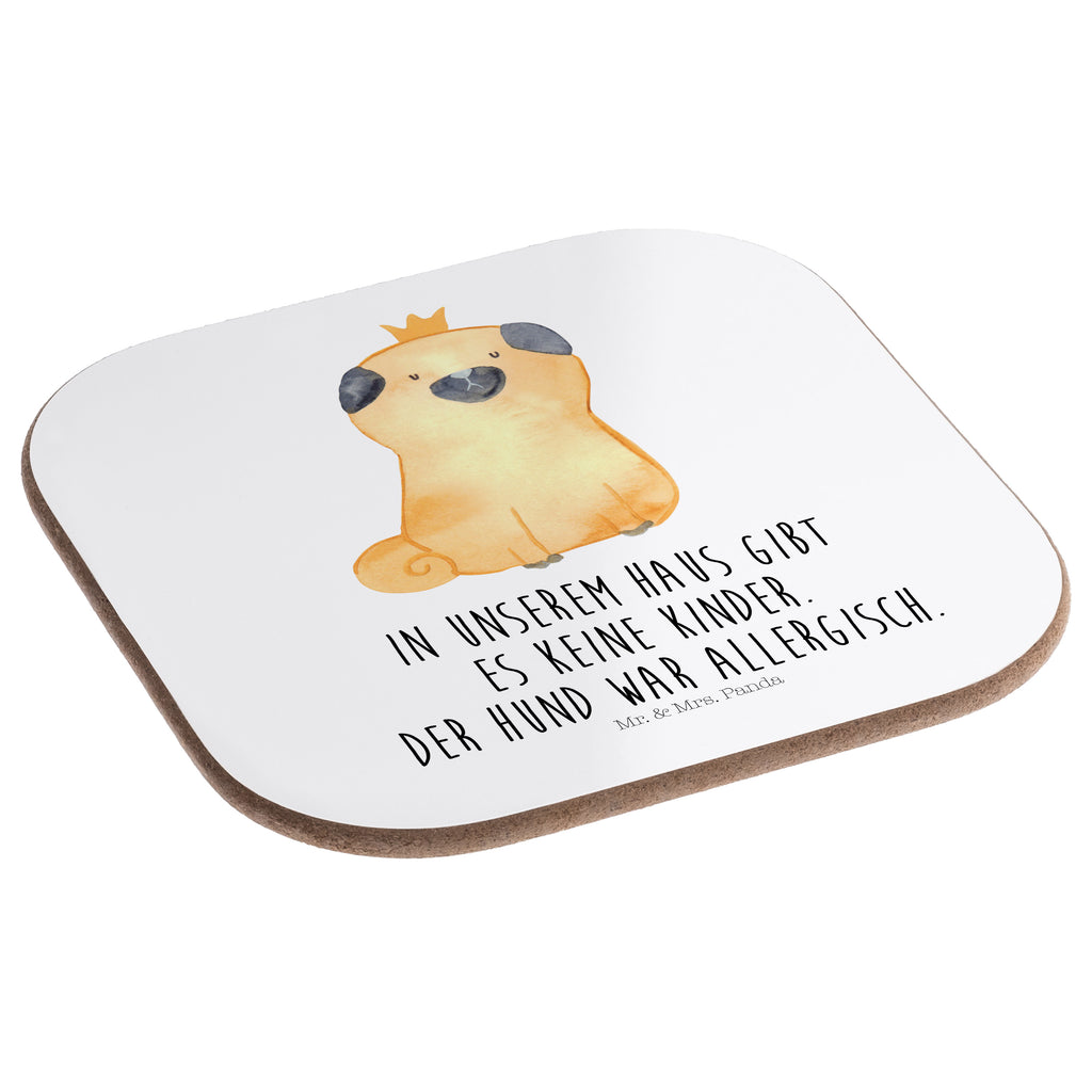 Quadratische Untersetzer Mops Krone Bierdeckel, Glasuntersetzer, Untersetzer Gläser, Getränkeuntersetzer, Hund, Hundemotiv, Haustier, Hunderasse, Tierliebhaber, Hundebesitzer, Sprüche, Mops, allergisch, kinderlos, Hausregel, Hundebesitzer. Spruch, lustig