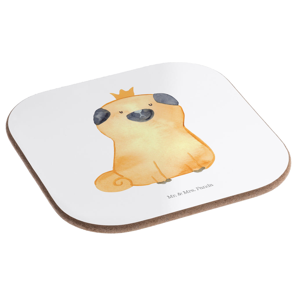 Quadratische Untersetzer Mops Krone Bierdeckel, Glasuntersetzer, Untersetzer Gläser, Getränkeuntersetzer, Hund, Hundemotiv, Haustier, Hunderasse, Tierliebhaber, Hundebesitzer, Sprüche, Mops, allergisch, kinderlos, Hausregel, Hundebesitzer. Spruch, lustig