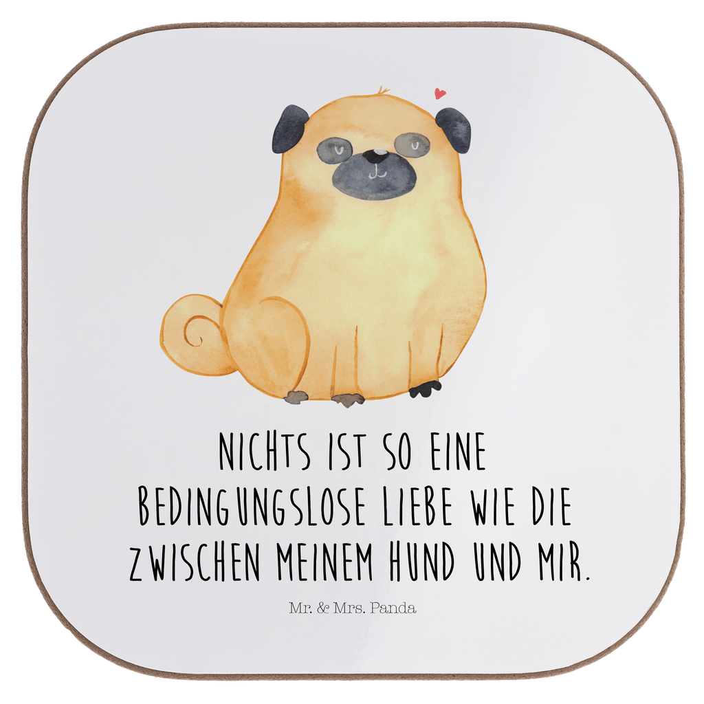 Quadratische Untersetzer Mops Bierdeckel, Glasuntersetzer, Untersetzer Gläser, Getränkeuntersetzer, Hund, Hundemotiv, Haustier, Hunderasse, Tierliebhaber, Hundebesitzer, Sprüche, Mops, Liebe, Hundeliebe