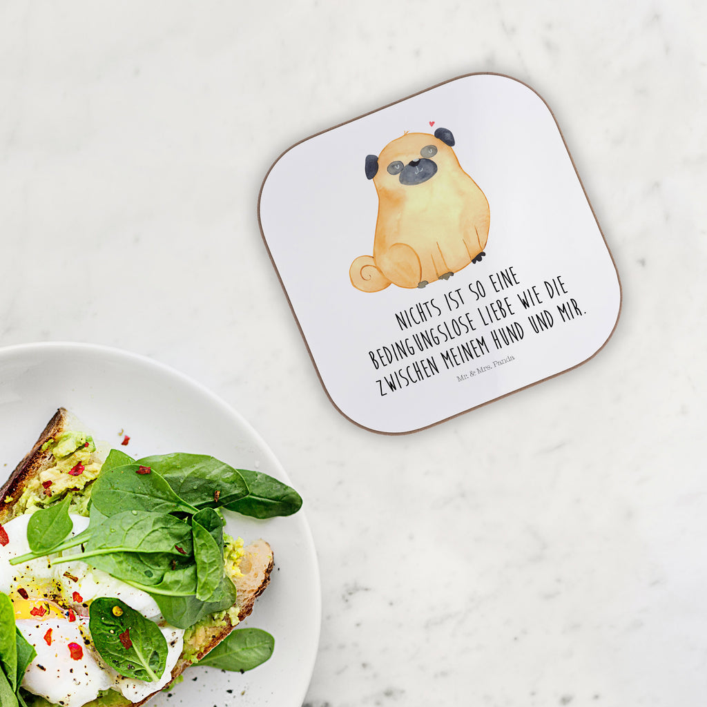 Quadratische Untersetzer Mops Bierdeckel, Glasuntersetzer, Untersetzer Gläser, Getränkeuntersetzer, Hund, Hundemotiv, Haustier, Hunderasse, Tierliebhaber, Hundebesitzer, Sprüche, Mops, Liebe, Hundeliebe