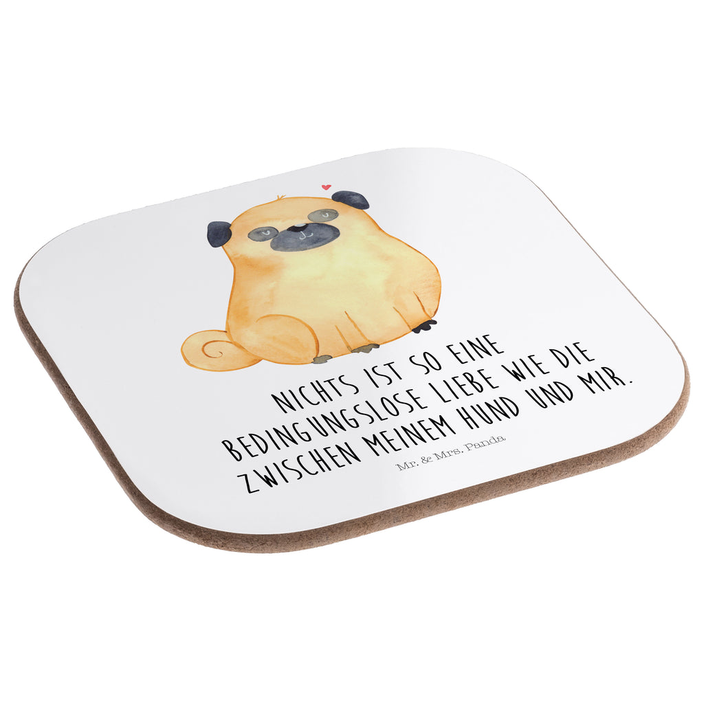 Quadratische Untersetzer Mops Bierdeckel, Glasuntersetzer, Untersetzer Gläser, Getränkeuntersetzer, Hund, Hundemotiv, Haustier, Hunderasse, Tierliebhaber, Hundebesitzer, Sprüche, Mops, Liebe, Hundeliebe