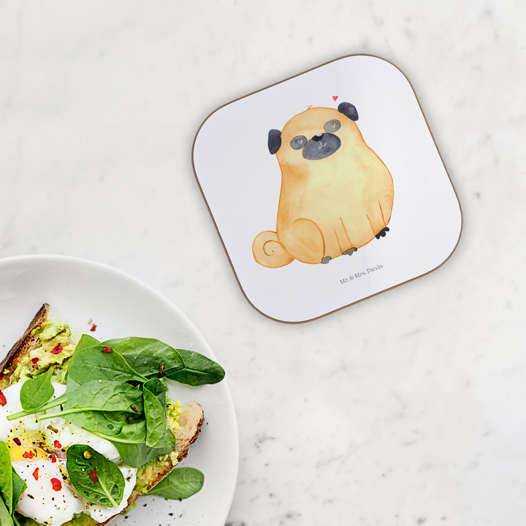 Quadratische Untersetzer Mops Bierdeckel, Glasuntersetzer, Untersetzer Gläser, Getränkeuntersetzer, Hund, Hundemotiv, Haustier, Hunderasse, Tierliebhaber, Hundebesitzer, Sprüche, Mops, Liebe, Hundeliebe