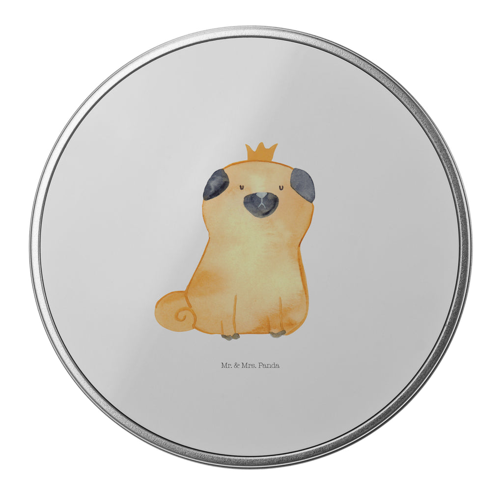 Blechdose rund Mops Krone Metalldose, Keksdose, Dose, Vorratsdose, Geschenkbox, Hund, Hundemotiv, Haustier, Hunderasse, Tierliebhaber, Hundebesitzer, Sprüche, Mops, allergisch, kinderlos, Hausregel, Hundebesitzer. Spruch, lustig