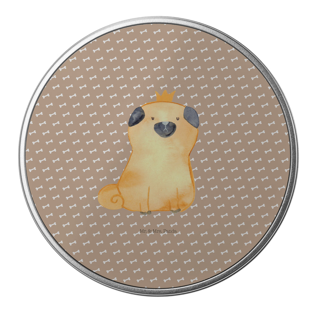 Blechdose rund Mops Krone Metalldose, Keksdose, Dose, Vorratsdose, Geschenkbox, Hund, Hundemotiv, Haustier, Hunderasse, Tierliebhaber, Hundebesitzer, Sprüche, Mops, allergisch, kinderlos, Hausregel, Hundebesitzer. Spruch, lustig