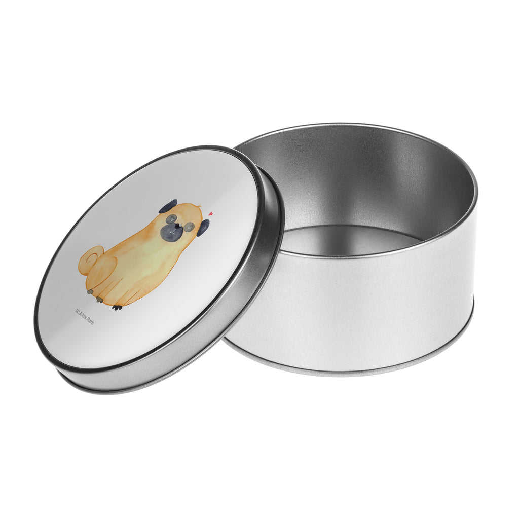 Blechdose rund Mops Metalldose, Keksdose, Dose, Vorratsdose, Geschenkbox, Hund, Hundemotiv, Haustier, Hunderasse, Tierliebhaber, Hundebesitzer, Sprüche, Mops, Liebe, Hundeliebe