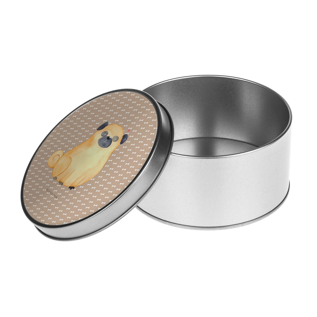 Blechdose rund Mops Metalldose, Keksdose, Dose, Vorratsdose, Geschenkbox, Hund, Hundemotiv, Haustier, Hunderasse, Tierliebhaber, Hundebesitzer, Sprüche, Mops, Liebe, Hundeliebe