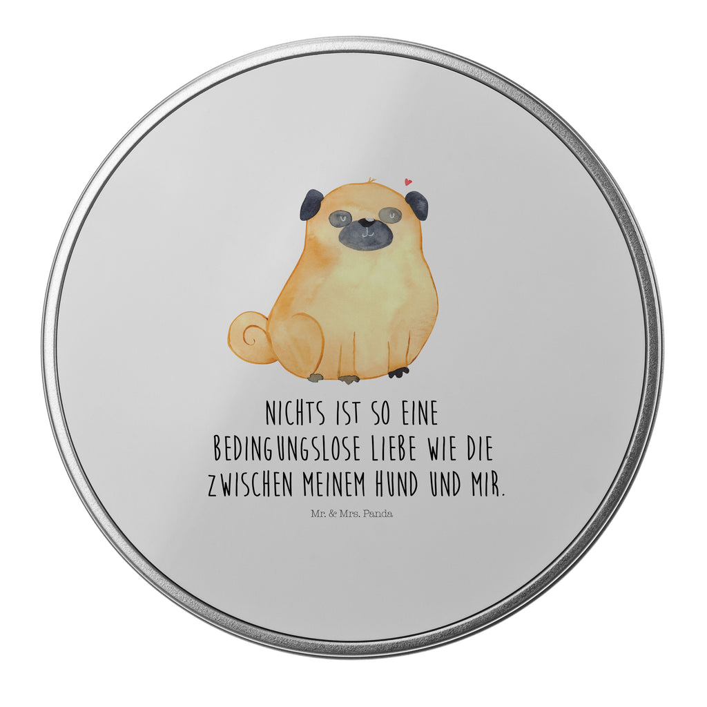 Blechdose rund Mops Metalldose, Keksdose, Dose, Vorratsdose, Geschenkbox, Hund, Hundemotiv, Haustier, Hunderasse, Tierliebhaber, Hundebesitzer, Sprüche, Mops, Liebe, Hundeliebe