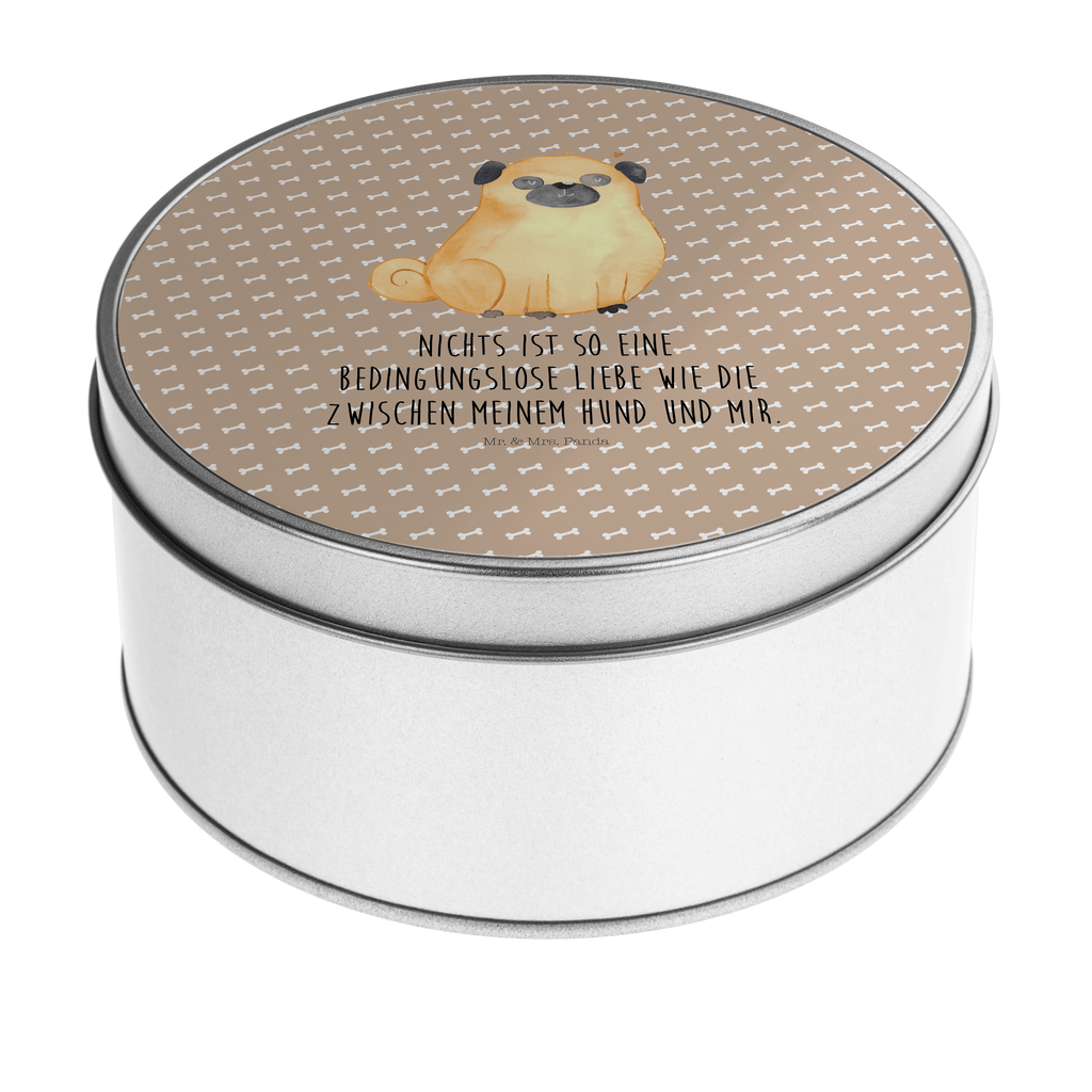 Blechdose rund Mops Metalldose, Keksdose, Dose, Vorratsdose, Geschenkbox, Hund, Hundemotiv, Haustier, Hunderasse, Tierliebhaber, Hundebesitzer, Sprüche, Mops, Liebe, Hundeliebe