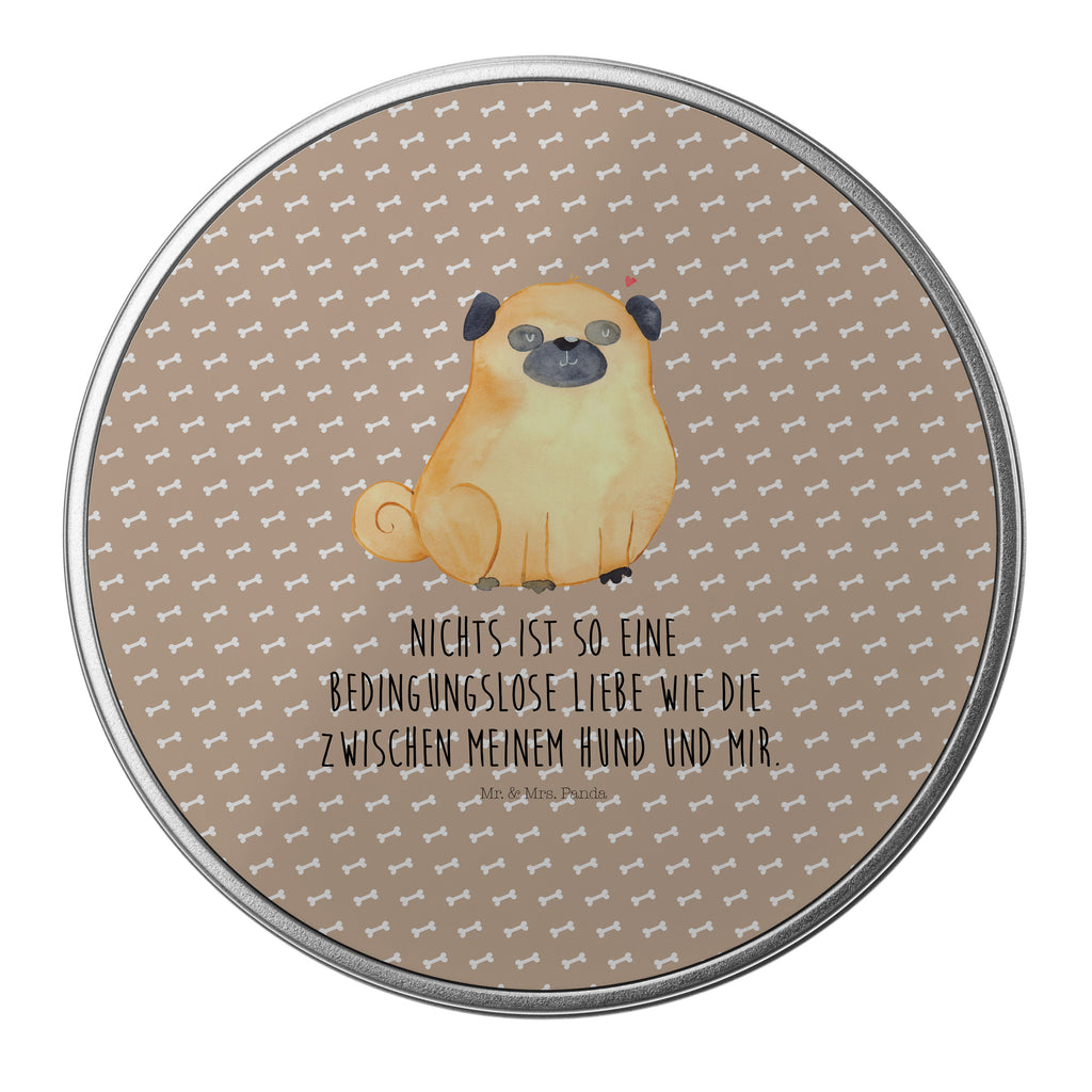 Blechdose rund Mops Metalldose, Keksdose, Dose, Vorratsdose, Geschenkbox, Hund, Hundemotiv, Haustier, Hunderasse, Tierliebhaber, Hundebesitzer, Sprüche, Mops, Liebe, Hundeliebe