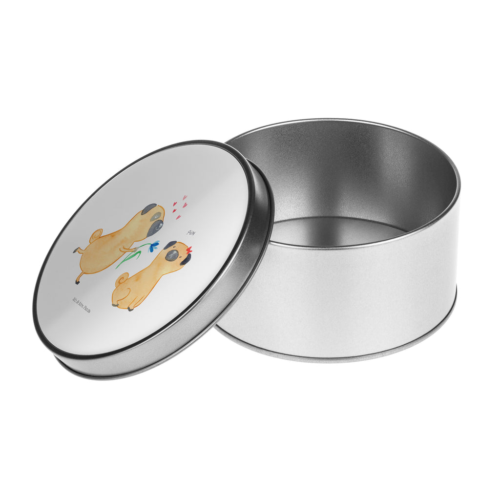 Blechdose rund Mops verliebt Metalldose, Keksdose, Dose, Vorratsdose, Geschenkbox, Hund, Hundemotiv, Haustier, Hunderasse, Tierliebhaber, Hundebesitzer, Sprüche, Mops, Möpse, Hundeliebe, verliebt, Liebe, Liebesspruch. Verlobt, Geschenk Freund, Partner