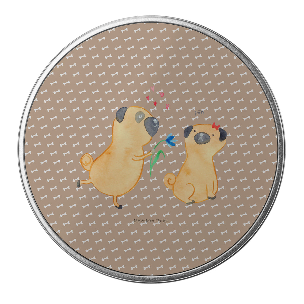 Blechdose rund Mops verliebt Metalldose, Keksdose, Dose, Vorratsdose, Geschenkbox, Hund, Hundemotiv, Haustier, Hunderasse, Tierliebhaber, Hundebesitzer, Sprüche, Mops, Möpse, Hundeliebe, verliebt, Liebe, Liebesspruch. Verlobt, Geschenk Freund, Partner