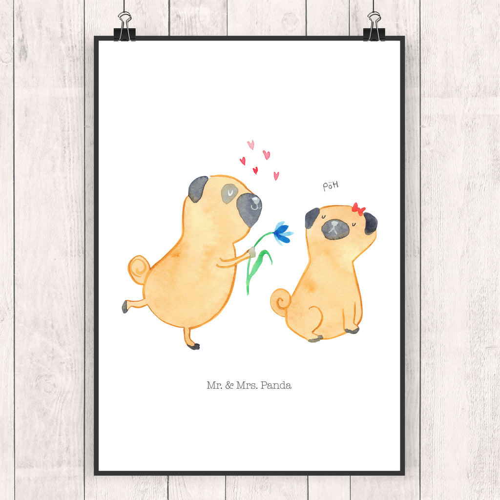 Poster Mops verliebt Poster, Wandposter, Bild, Wanddeko, Küchenposter, Kinderposter, Wanddeko Bild, Raumdekoration, Wanddekoration, Handgemaltes Poster, Mr. & Mrs. Panda Poster, Designposter, Kunstdruck, Posterdruck, Hund, Hundemotiv, Haustier, Hunderasse, Tierliebhaber, Hundebesitzer, Sprüche, Mops, Möpse, Hundeliebe, verliebt, Liebe, Liebesspruch. Verlobt, Geschenk Freund, Partner