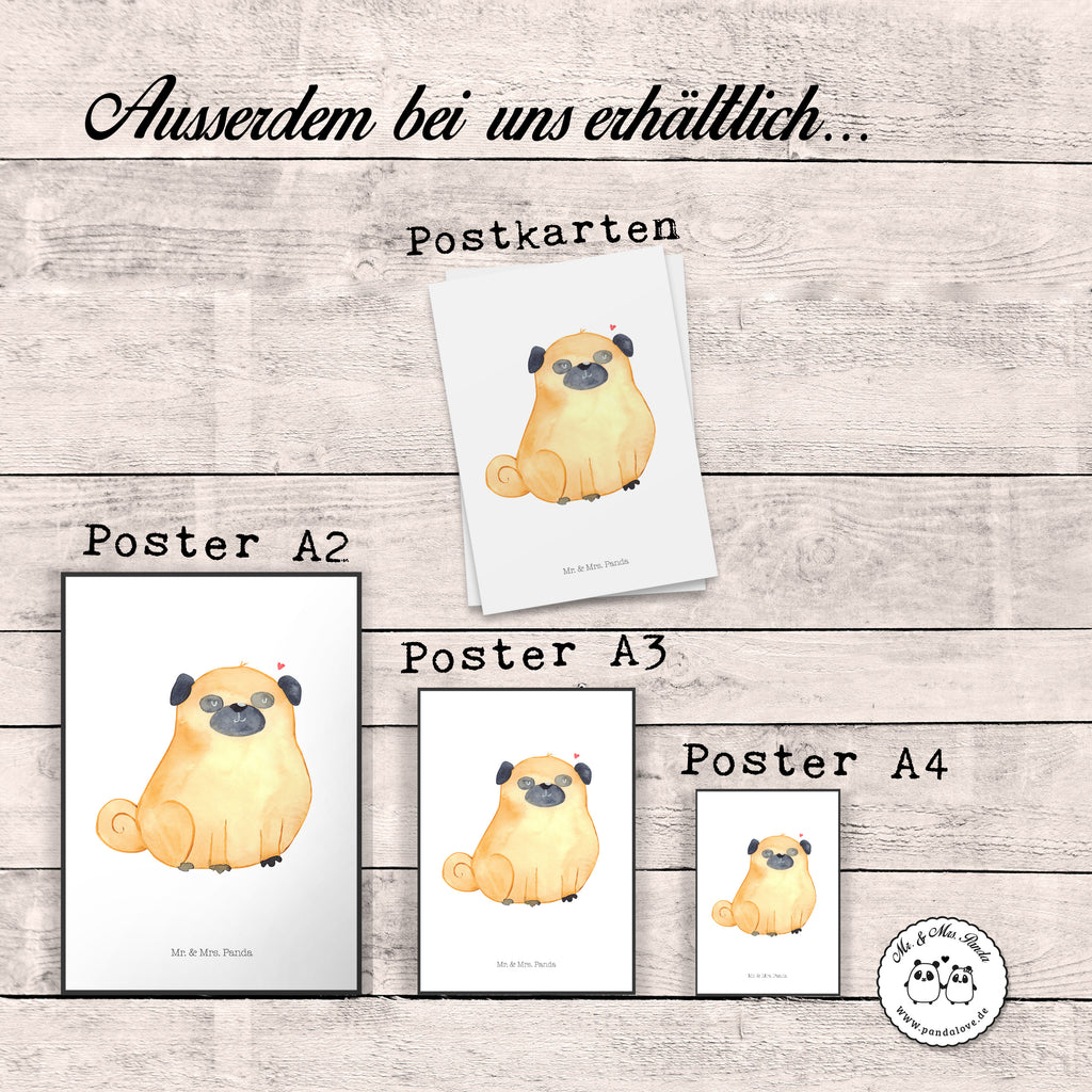Poster Mops Poster, Wandposter, Bild, Wanddeko, Küchenposter, Kinderposter, Wanddeko Bild, Raumdekoration, Wanddekoration, Handgemaltes Poster, Mr. & Mrs. Panda Poster, Designposter, Kunstdruck, Posterdruck, Hund, Hundemotiv, Haustier, Hunderasse, Tierliebhaber, Hundebesitzer, Sprüche, Mops, Liebe, Hundeliebe