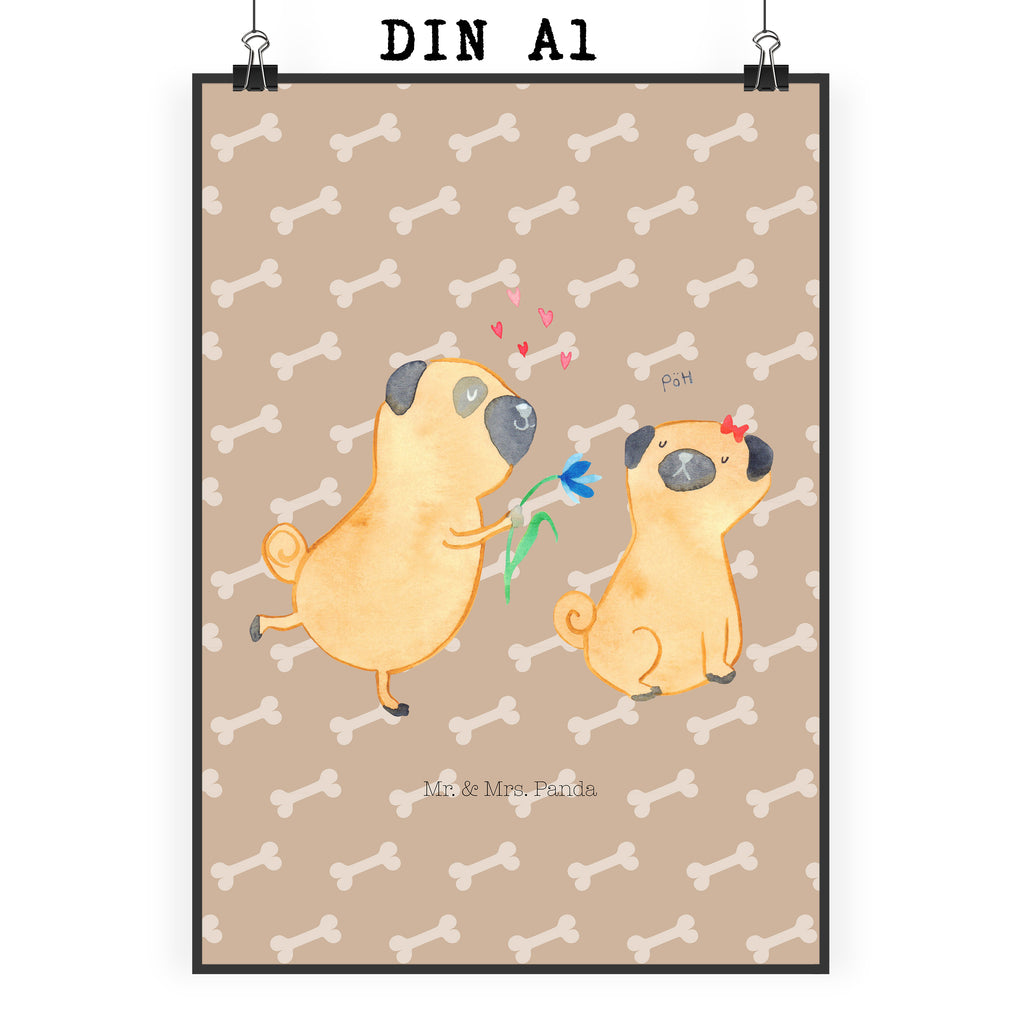 Poster Mops verliebt Poster, Wandposter, Bild, Wanddeko, Küchenposter, Kinderposter, Wanddeko Bild, Raumdekoration, Wanddekoration, Handgemaltes Poster, Mr. & Mrs. Panda Poster, Designposter, Kunstdruck, Posterdruck, Hund, Hundemotiv, Haustier, Hunderasse, Tierliebhaber, Hundebesitzer, Sprüche, Mops, Möpse, Hundeliebe, verliebt, Liebe, Liebesspruch. Verlobt, Geschenk Freund, Partner