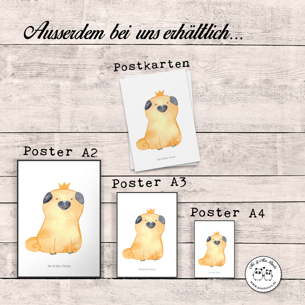 Poster Mops Krone Poster, Wandposter, Bild, Wanddeko, Küchenposter, Kinderposter, Wanddeko Bild, Raumdekoration, Wanddekoration, Handgemaltes Poster, Mr. & Mrs. Panda Poster, Designposter, Kunstdruck, Posterdruck, Hund, Hundemotiv, Haustier, Hunderasse, Tierliebhaber, Hundebesitzer, Sprüche, Mops, allergisch, kinderlos, Hausregel, Hundebesitzer. Spruch, lustig