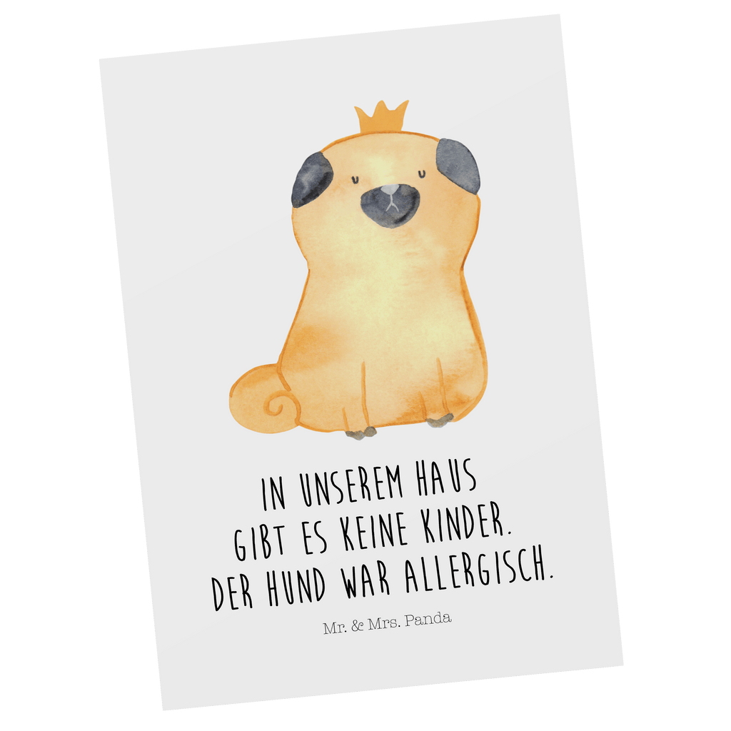 Postkarte Mops Krone Geschenkkarte, Grußkarte, Karte, Einladung, Ansichtskarte, Geburtstagskarte, Einladungskarte, Hund, Hundemotiv, Haustier, Hunderasse, Tierliebhaber, Hundebesitzer, Sprüche, Mops, allergisch, kinderlos, Hausregel, Hundebesitzer. Spruch, lustig