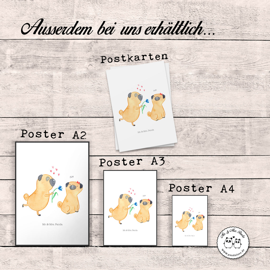 Poster Mops verliebt Poster, Wandposter, Bild, Wanddeko, Küchenposter, Kinderposter, Wanddeko Bild, Raumdekoration, Wanddekoration, Handgemaltes Poster, Mr. & Mrs. Panda Poster, Designposter, Kunstdruck, Posterdruck, Hund, Hundemotiv, Haustier, Hunderasse, Tierliebhaber, Hundebesitzer, Sprüche, Mops, Möpse, Hundeliebe, verliebt, Liebe, Liebesspruch. Verlobt, Geschenk Freund, Partner