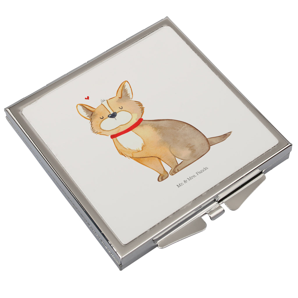 Handtaschenspiegel quadratisch Hundeglück Spiegel, Handtasche, Quadrat, silber, schminken, Schminkspiegel, Hund, Hundemotiv, Haustier, Hunderasse, Tierliebhaber, Hundebesitzer, Sprüche, Corgie, Hundeliebe, Spruch, Hundemama, Liebe